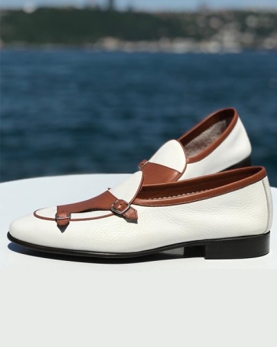 White Handmade Calf Leather Bespoke Shoes by Gentwith.com with Free Shipping