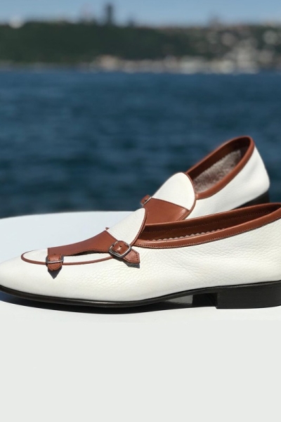 White Handmade Calf Leather Bespoke Shoes by Gentwith.com with Free Shipping