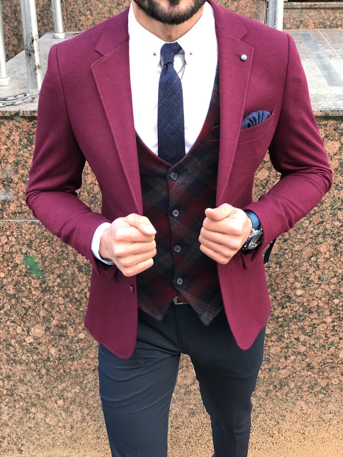 Buy Purple Slim Fit Suit By With Free Shipping