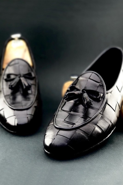 Black Handmade Calf Leather Bespoke Shoes by