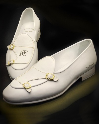 White Handmade Calf Leather Bespoke Shoes by Gentwith.com with Free Shipping