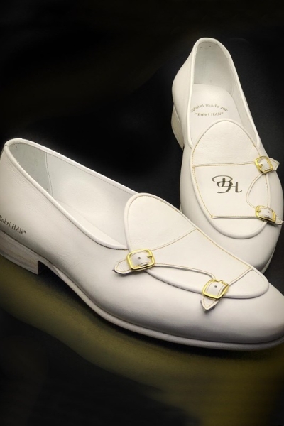 White Handmade Calf Leather Bespoke Shoes by Gentwith.com with Free Shipping