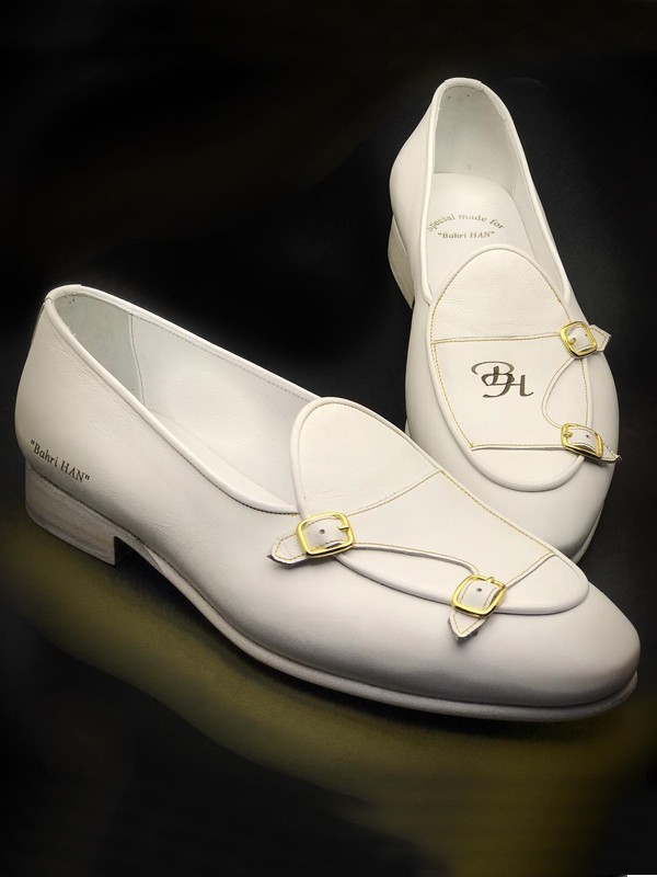 White Handmade Calf Leather Bespoke Shoes by Gentwith.com with Free Shipping