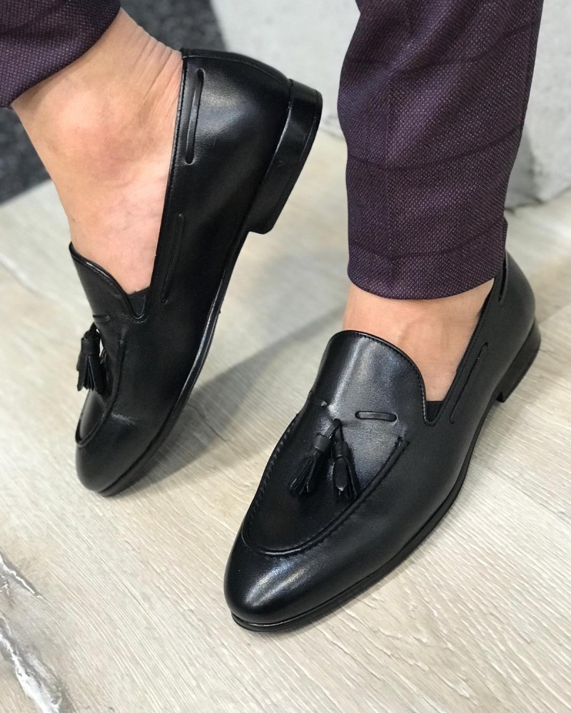 Black Leather Tassel Loafer by Gentwith.com with Free Shipping