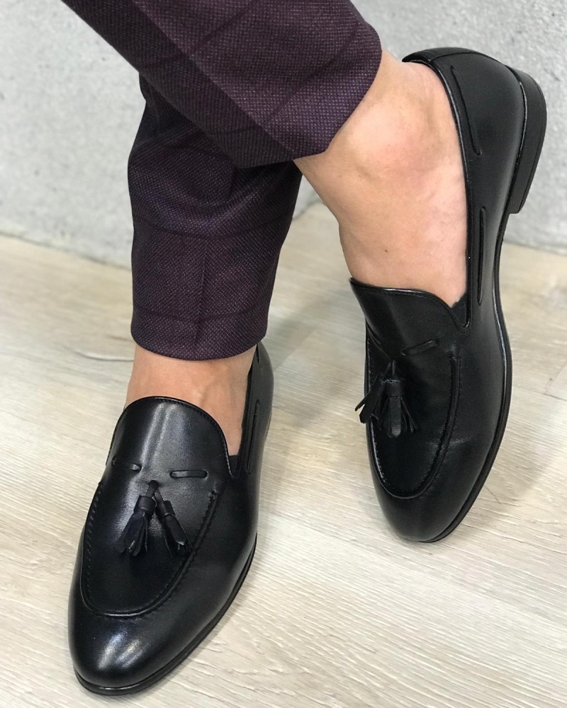 Black Leather Tassel Loafer by Gentwith.com with Free Shipping