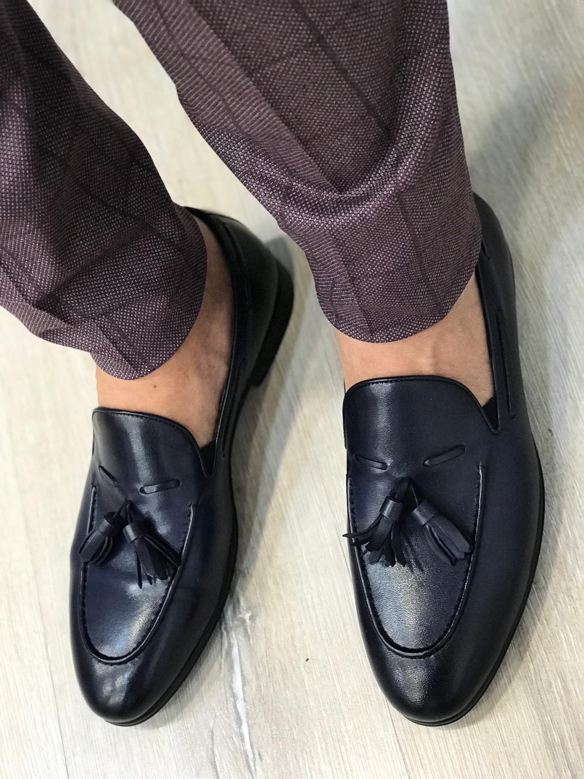 Buy Blue Tassel Loafer by Gentwith.com with Free Shipping