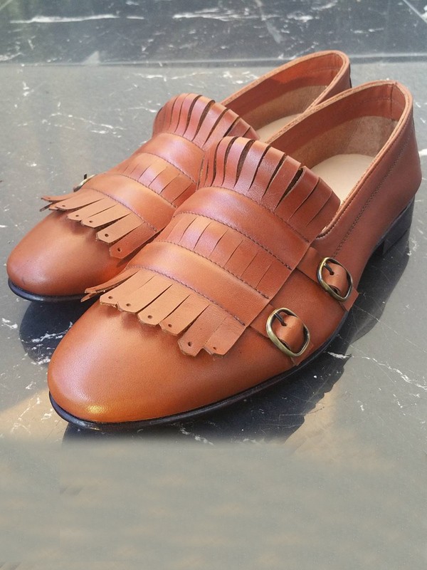 Brown Handmade Calf Leather Bespoke Shoes by Gentwith.com with Free Shipping