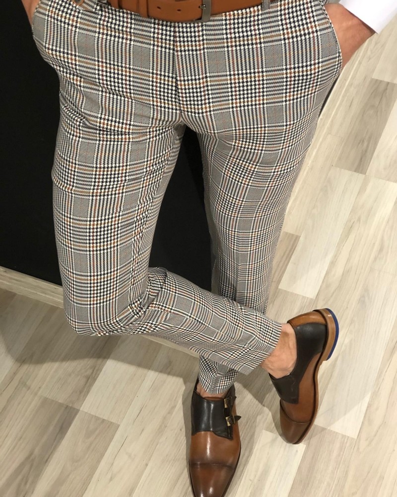Gray Slim Fit Plaid Pants by Gentwith.com with Free Shipping