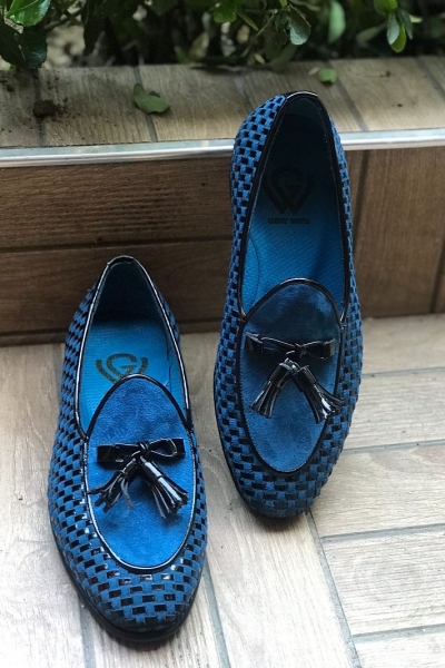 Blue Suede Tassel Groom Wedding Loafers for Men by GentWith.com with Free Worldwide Shipping