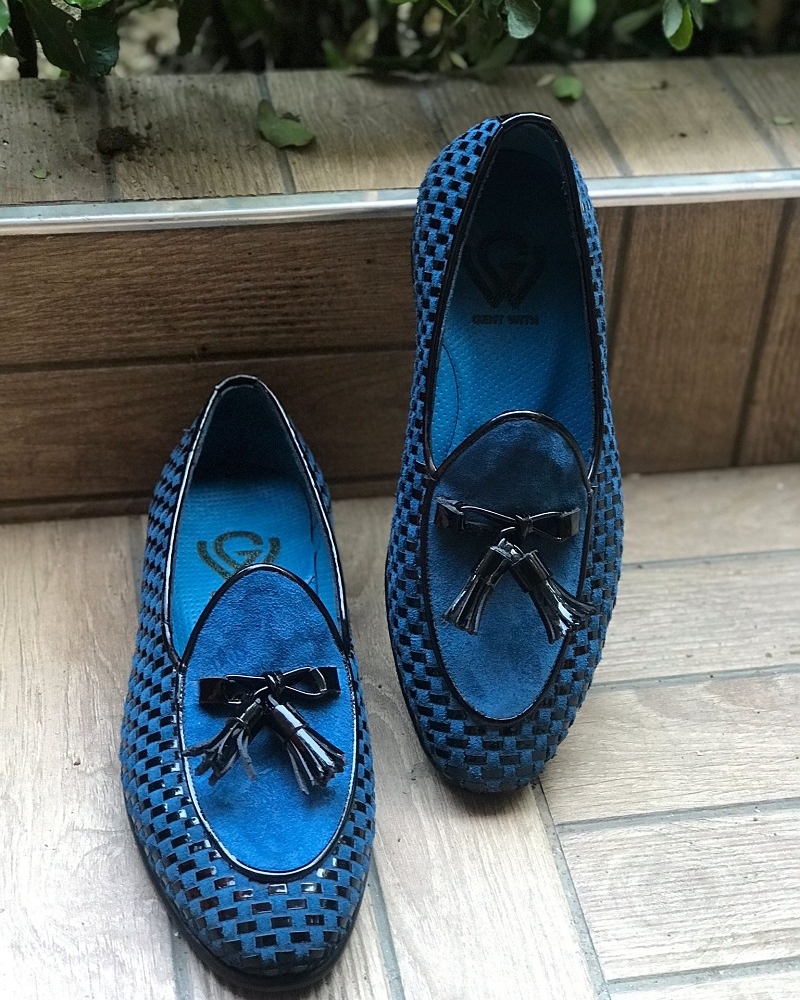Blue Suede Tassel Groom Wedding Loafers for Men by GentWith.com with Free Worldwide Shipping
