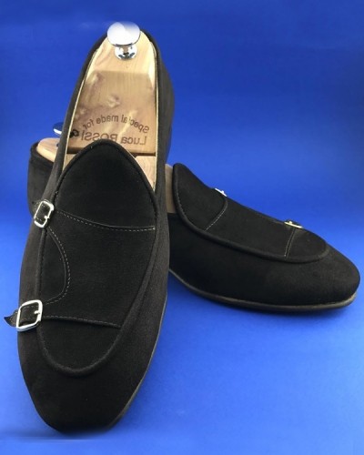 Black Handmade Suede Calf Leather Bespoke Shoes by Gentwith.com with Free Shipping