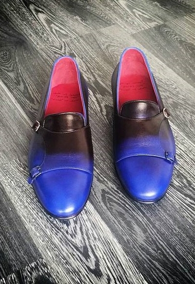 Blue Handmade Calf Leather Bespoke Shoes by Gentwith.com with Free Shipping