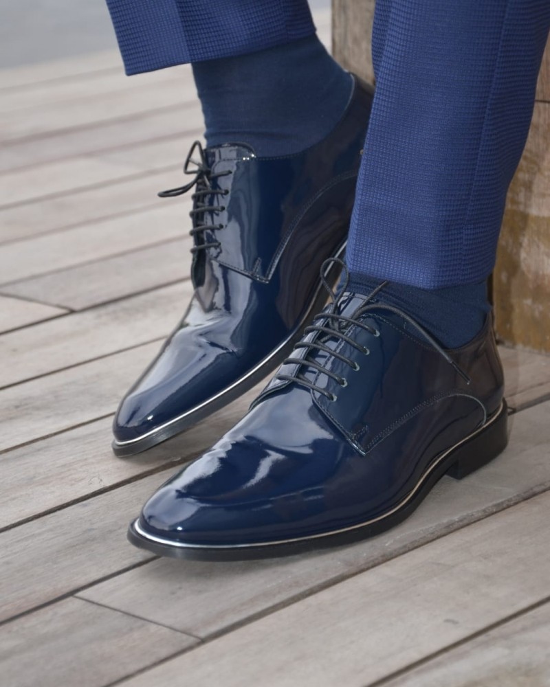 Buy Navy Blue Leather Oxford by Gentwith.com with Free Shipping