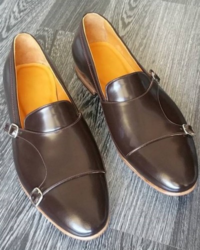 Coffee Handmade Calf Leather Bespoke Shoes by Gentwith.com with Free Shipping