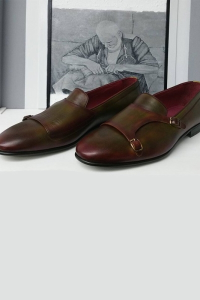 Olive Handmade Calf Leather Bespoke Monk Strap Loafer by Gentwith.com with Free Shipping