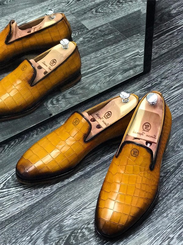 Gold Handmade Calf Leather Bespoke Shoes by