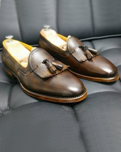 Coffee Handmade Calf Leather Bespoke Shoes by Gentwith.com with Free Shipping