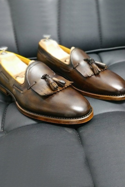 Coffee Handmade Calf Leather Bespoke Shoes by Gentwith.com with Free Shipping