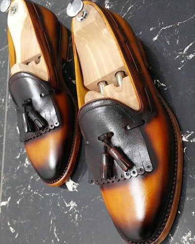 Mustard Handmade Calf Leather Bespoke Shoes by Gentwith.com with Free Shipping