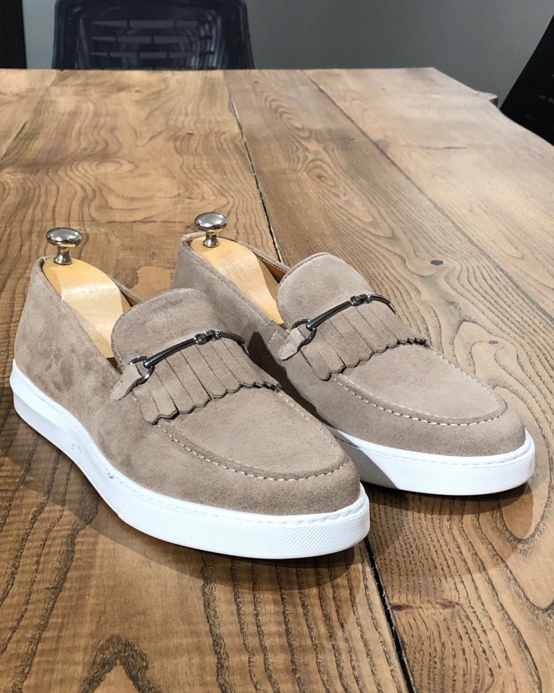 Beige Suede Kilt Espadrille Loafer by Gentwith.com with Free Shipping