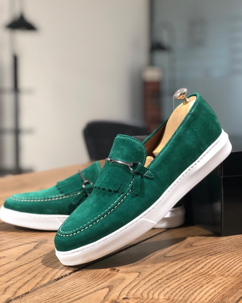Green Suede Kilt Espadrille Loafer by Gentwith.com with Free Shipping