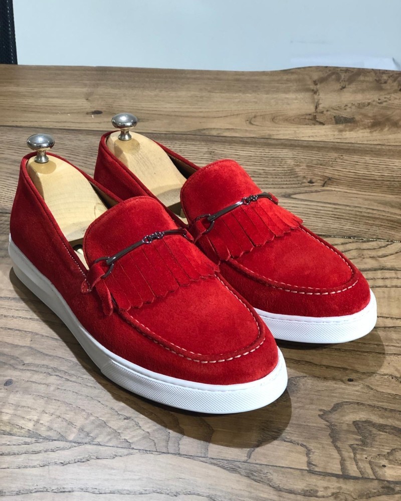 Red Suede Kilt Espadrille Loafer by Gentwith.com with Free Shipping