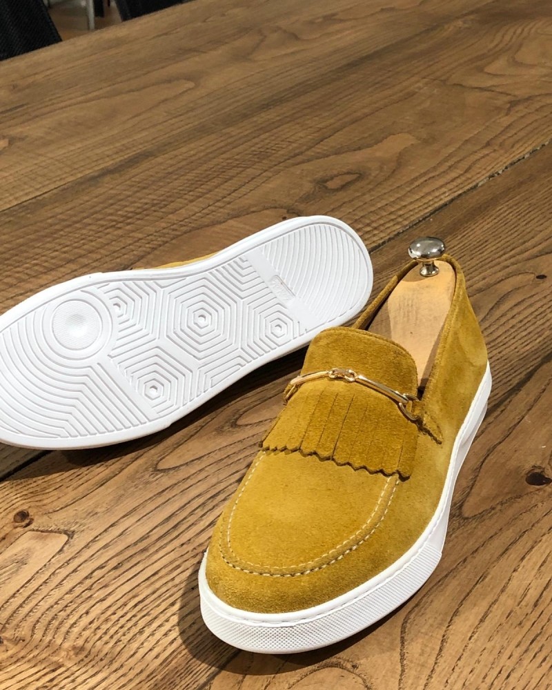 Yellow Suede Kilt Espadrille Loafer by Gentwith.com with Free Shipping