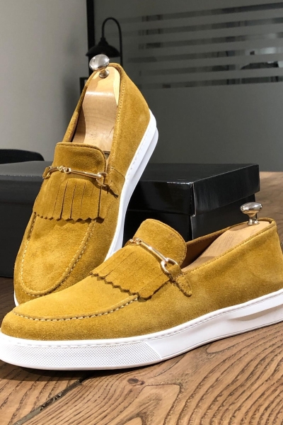 Yellow Suede Kilt Espadrille Loafer by Gentwith.com with Free Shipping