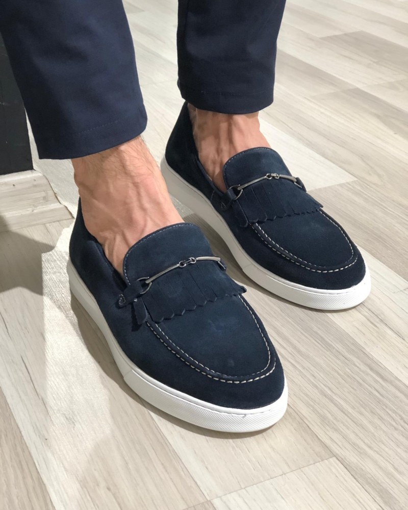 Navy Blue Suede Kilt Espadrille Loafer by Gentwith.com with Free Shipping