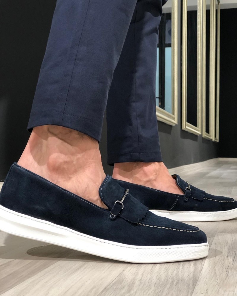 Navy Blue Suede Kilt Espadrille Loafer by Gentwith.com with Free Shipping
