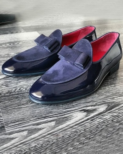 Navy Blue Handmade Calf Leather Bespoke Shoes by Gentwith.com with Free Shipping