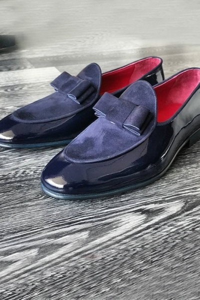 Navy Blue Handmade Calf Leather Bespoke Shoes by Gentwith.com with Free Shipping