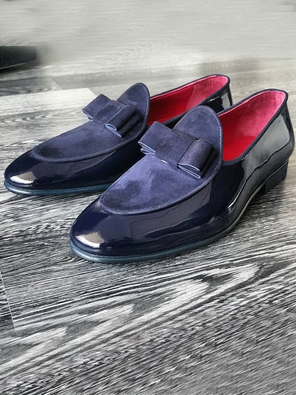 Navy Blue Handmade Calf Leather Bespoke Shoes by Gentwith.com with Free Shipping