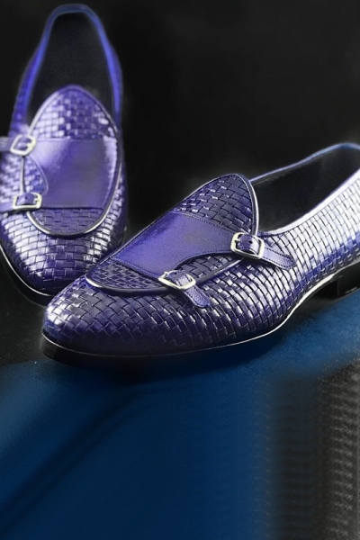 Blue Handmade Calf Leather Bespoke Shoes by Gentwith.com with Free Shipping