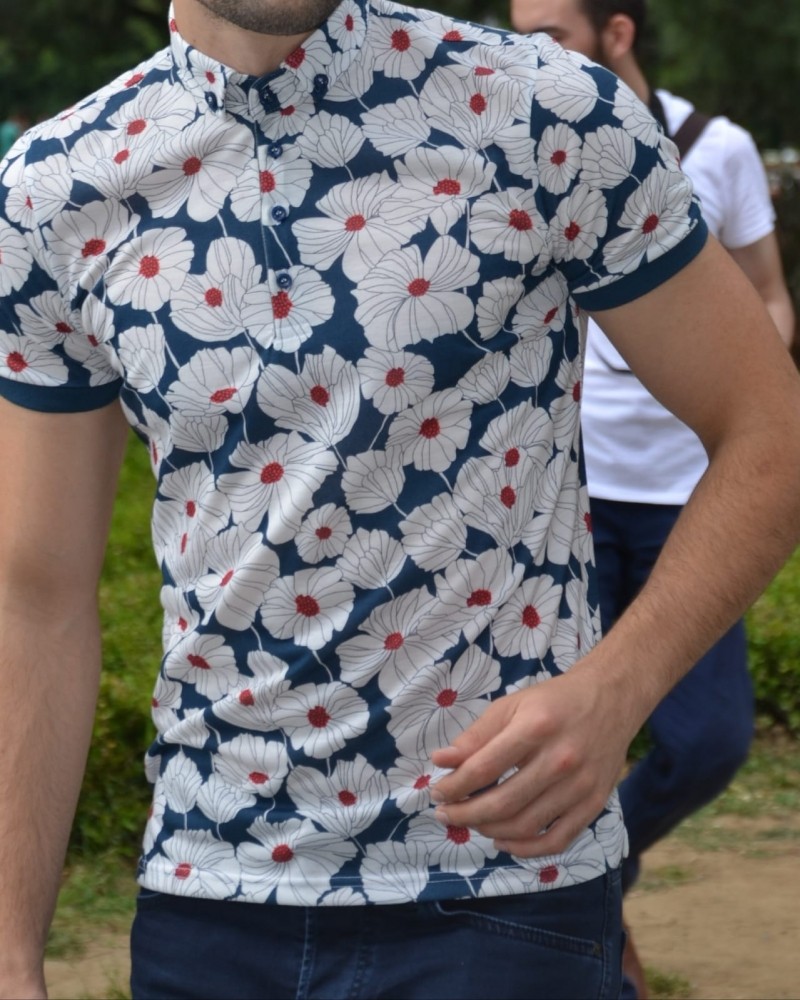 White Slim Fit Floral T-Shirt by Gentwith.com with Free Shipping