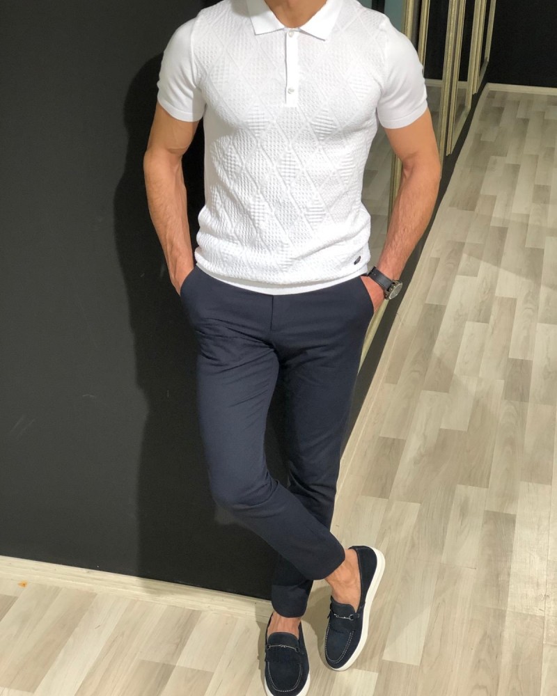 White Slim Fit Collar T-shirt by Gentwith.com
