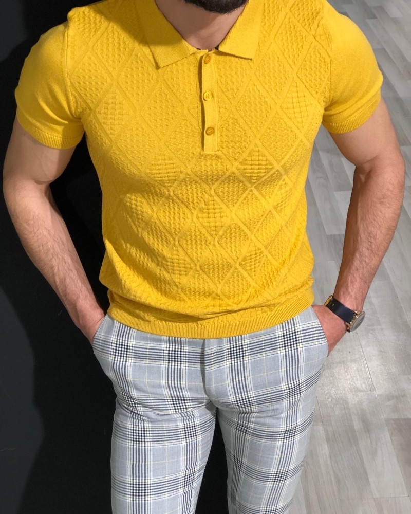 Yellow Slim Fit Collar T-shirt by Gentwith.com