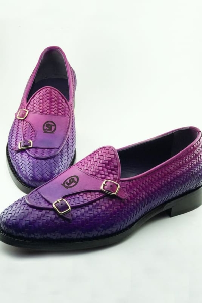Purple Double Monk Strap Shoes