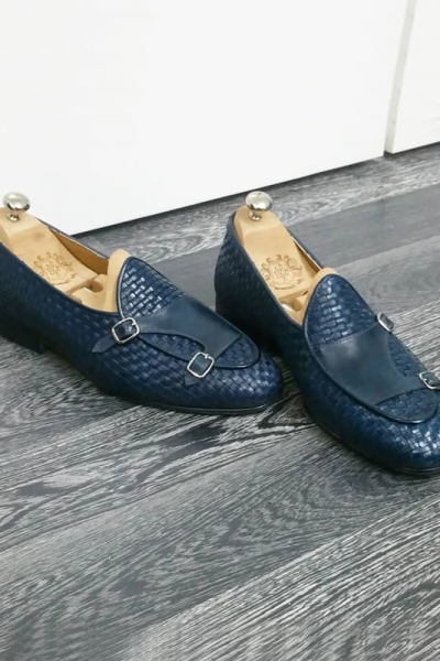 Steel Blue Double Monk Strap Loafers