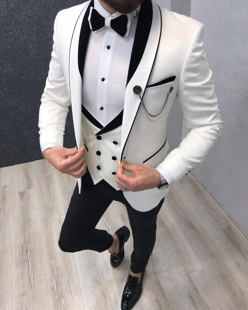 White Slim Fit Tuxedo by GentWith.com with Free Shipping