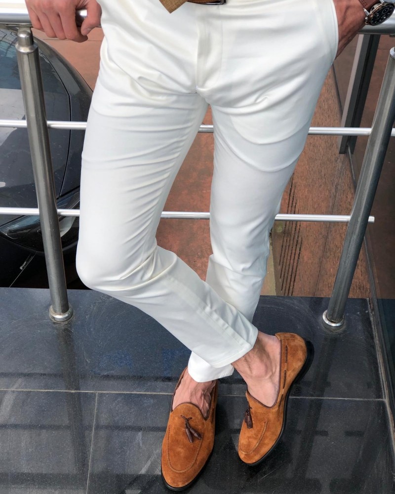 Buy Ecru Slim Fit Cotton Pants by GentWith.com with Free Shipping