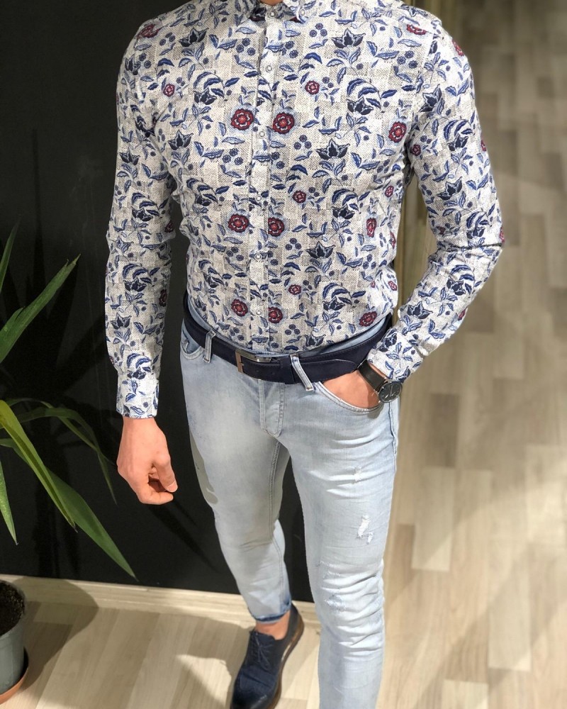 Buy White Slim Fit Floral Shirt by Gentwith.com with Free Shipping