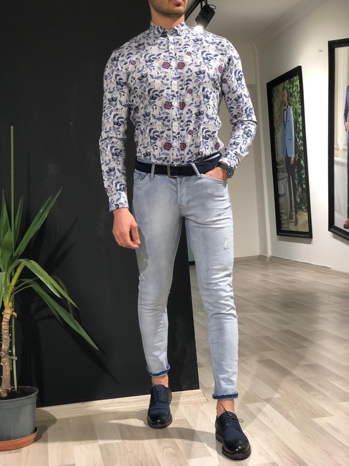 Buy White Slim Fit Floral Shirt by Gentwith.com with Free Shipping