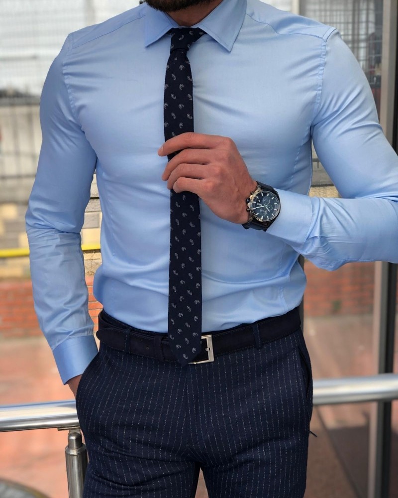 Blue Slim Fit Dress Shirt by GentWith.com with Free Shipping
