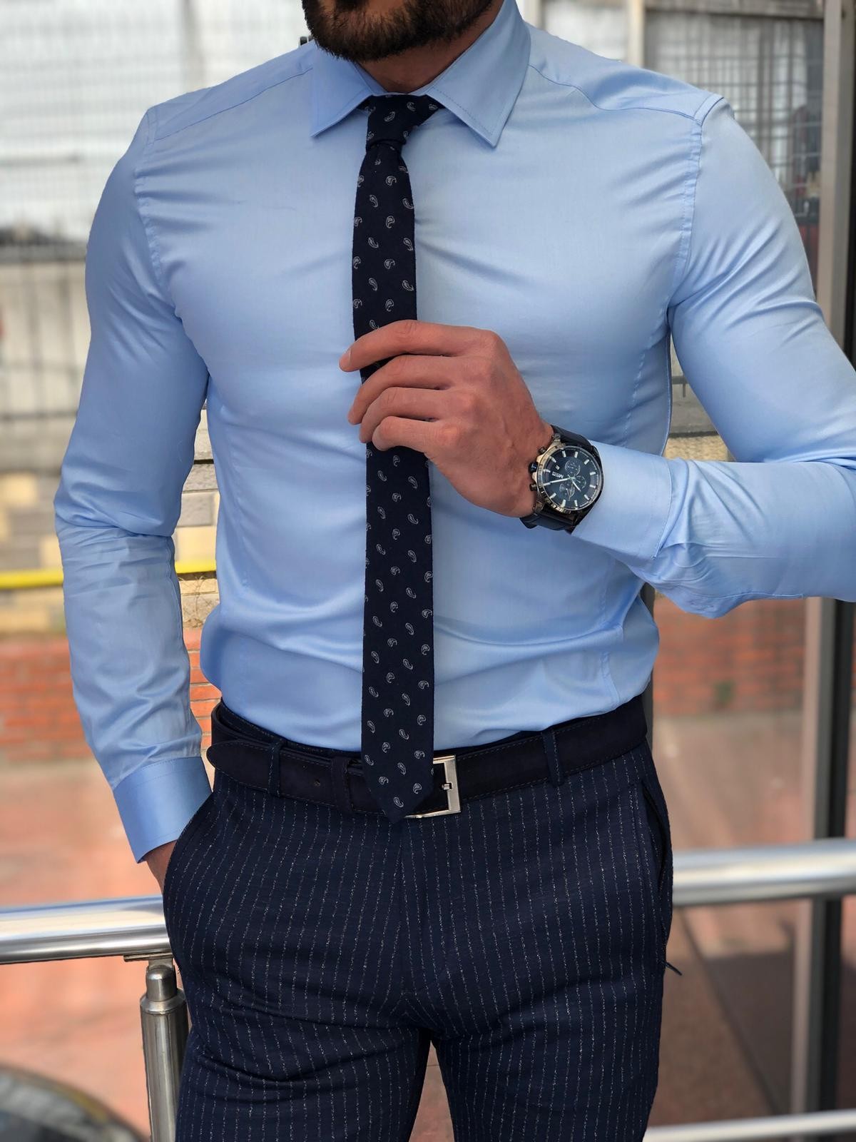 Buy Blue Slim Fit Dress Shirt by GentWith.com with Free Shipping