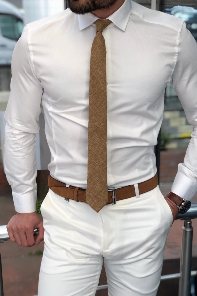 Ecru Slim Fit Dress Shirt by GentWith.com with Free Shipping