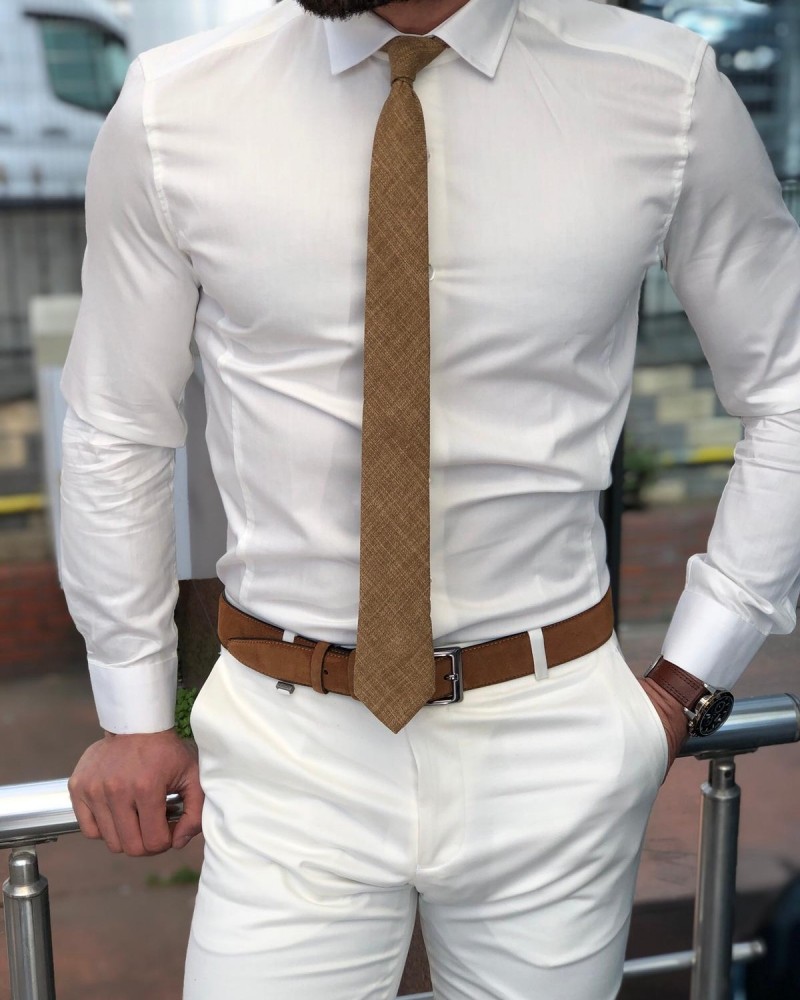 Ecru Slim Fit Dress Shirt by GentWith.com with Free Shipping