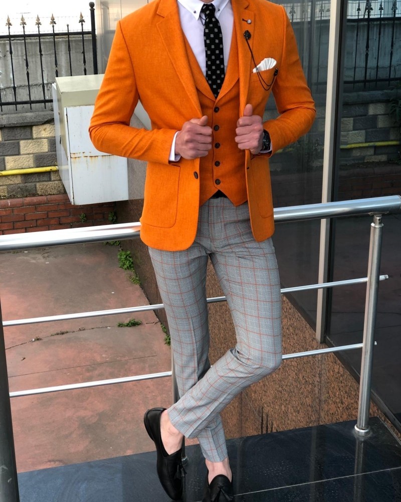 Orange Slim Fit Suit by GentWith.com with Free Shipping