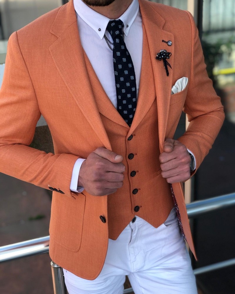 Peach Slim Fit Suit by GentWith.com with Free Shipping