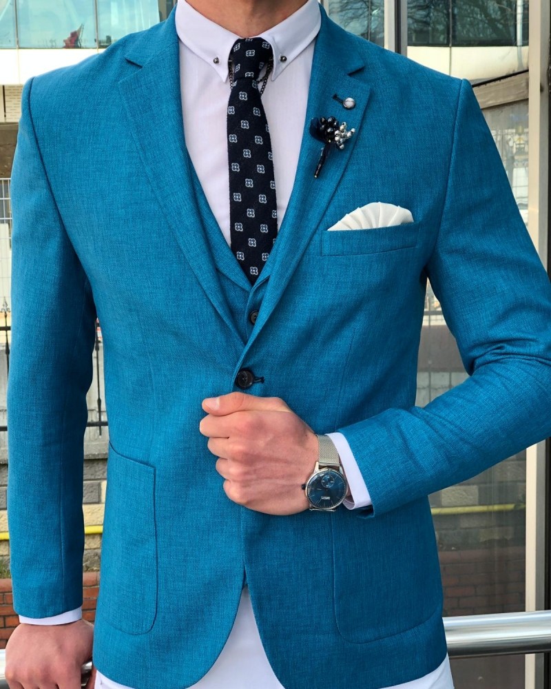 Turquoise Slim Fit Suit by GentWith.com with Free Shipping